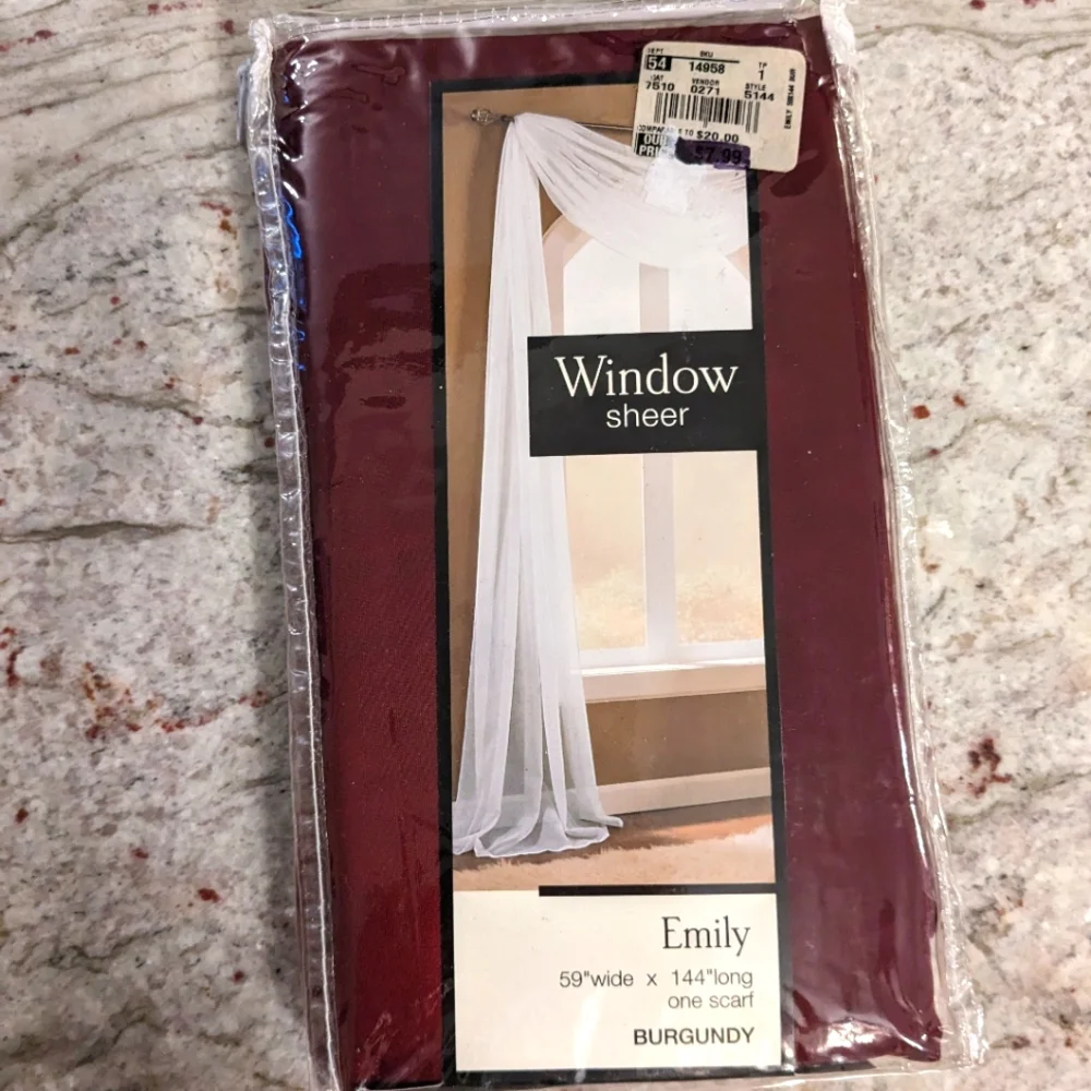 Sheer Scarf S. Lichtenberg & Co Burgundy Valance Swag Drapery Window Treatment